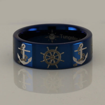 Tungsten Anchor and Boat Wheel Ring