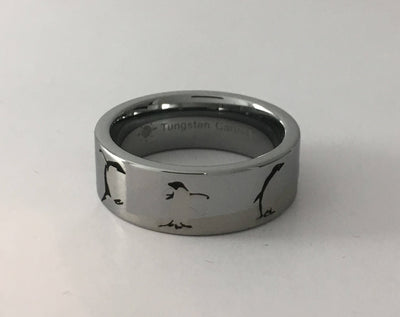 Tungsten Carbide Penguin Scene Ring