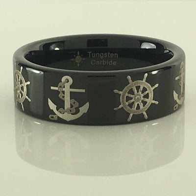 Tungsten Anchor and Boat Wheel Ring