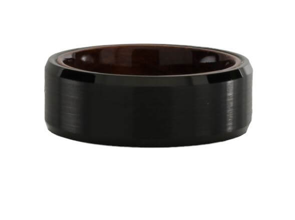 Brushed Beveled Tungsten Ring with Wood Interior