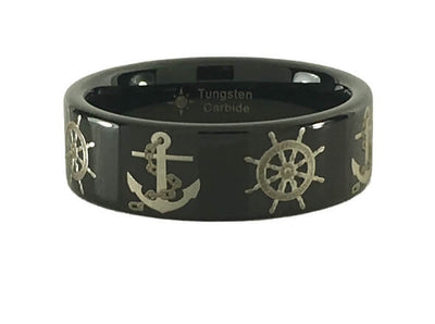 Tungsten Anchor and Boat Wheel Ring