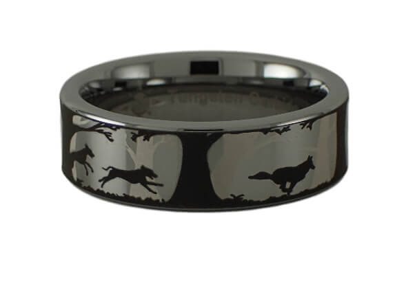 Dogs and Coyote Tungsten Carbide Ring