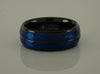 Black with Blue Dual Plated Hammered Tungsten Ring