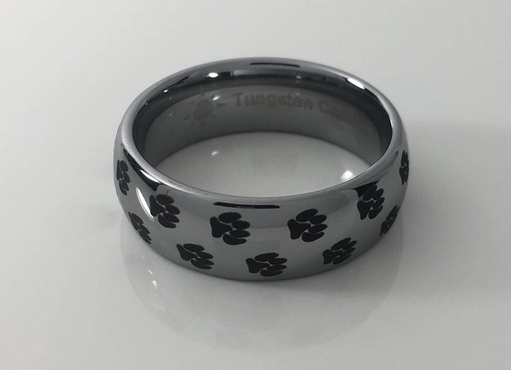 Paw Print Tungsten Dome Ring