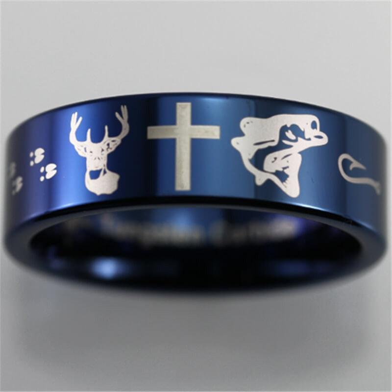 Tungsten Carbide Deer Cross Fish Ring