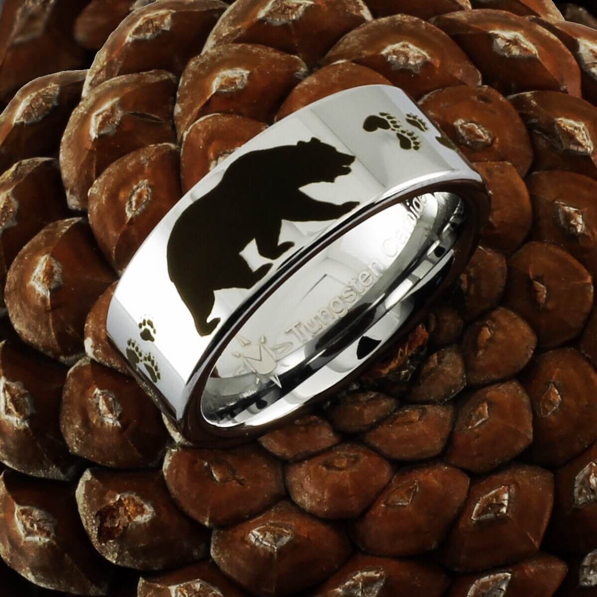Tungsten Carbide Bear and Tracks Ring
