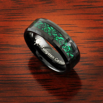 Black and Green Tungsten Carbide Ring