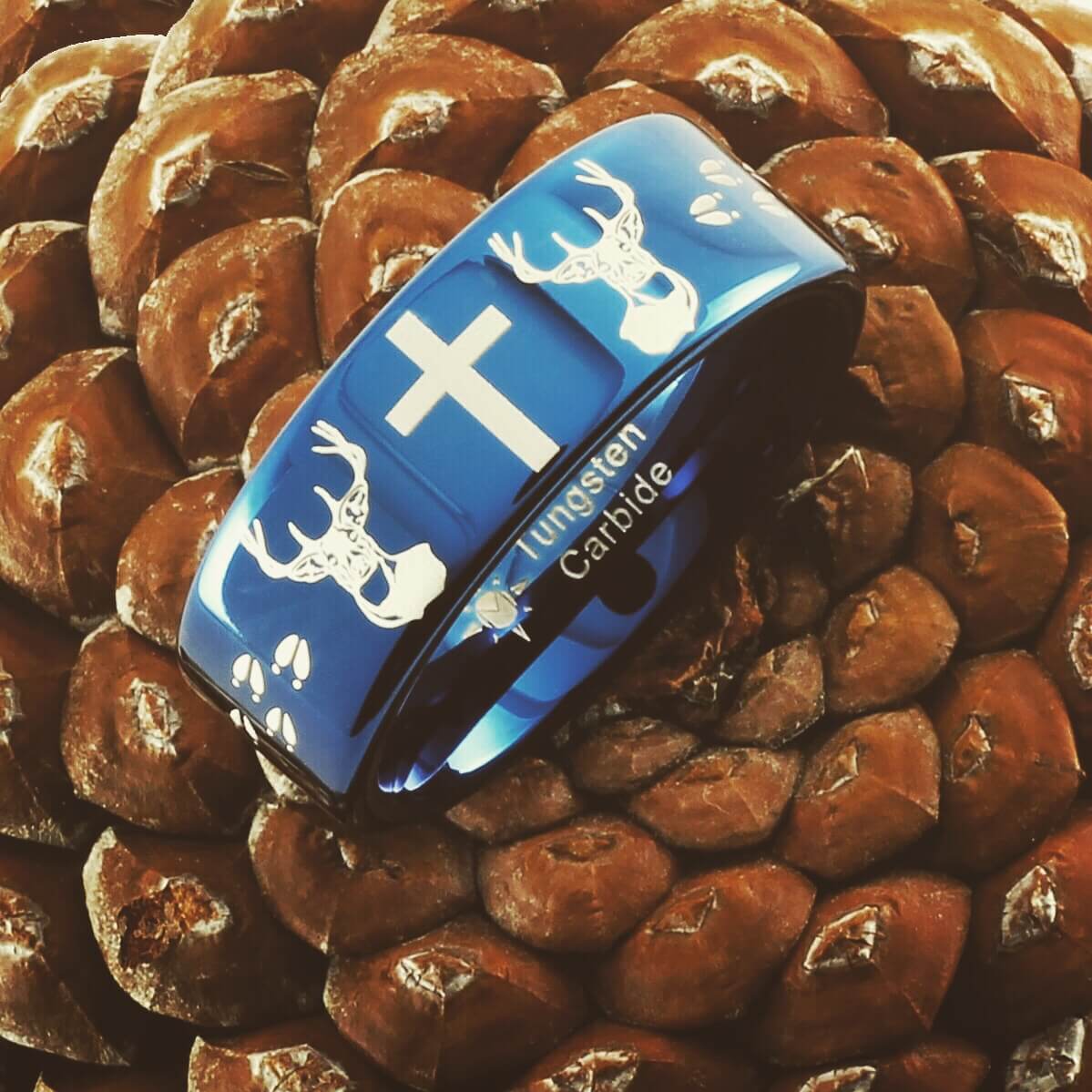 Buck Cross Buck Tungsten Pipe Style Ring