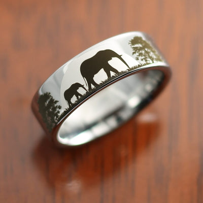 Tungsten Elephant Scene Ring