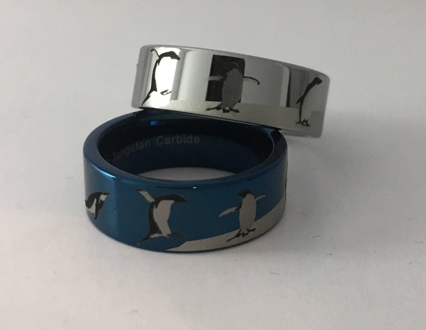 Tungsten Carbide Penguin Scene Ring