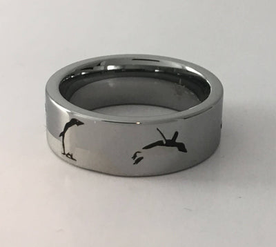 Tungsten Carbide Penguin Scene Ring