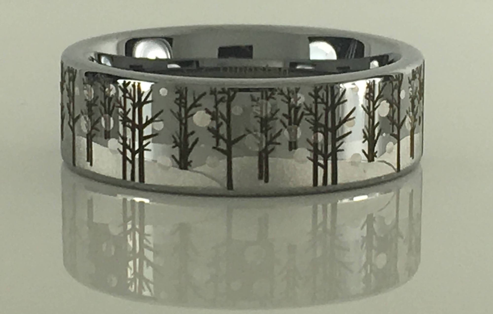 Tungsten Winter Trees Scene Ring