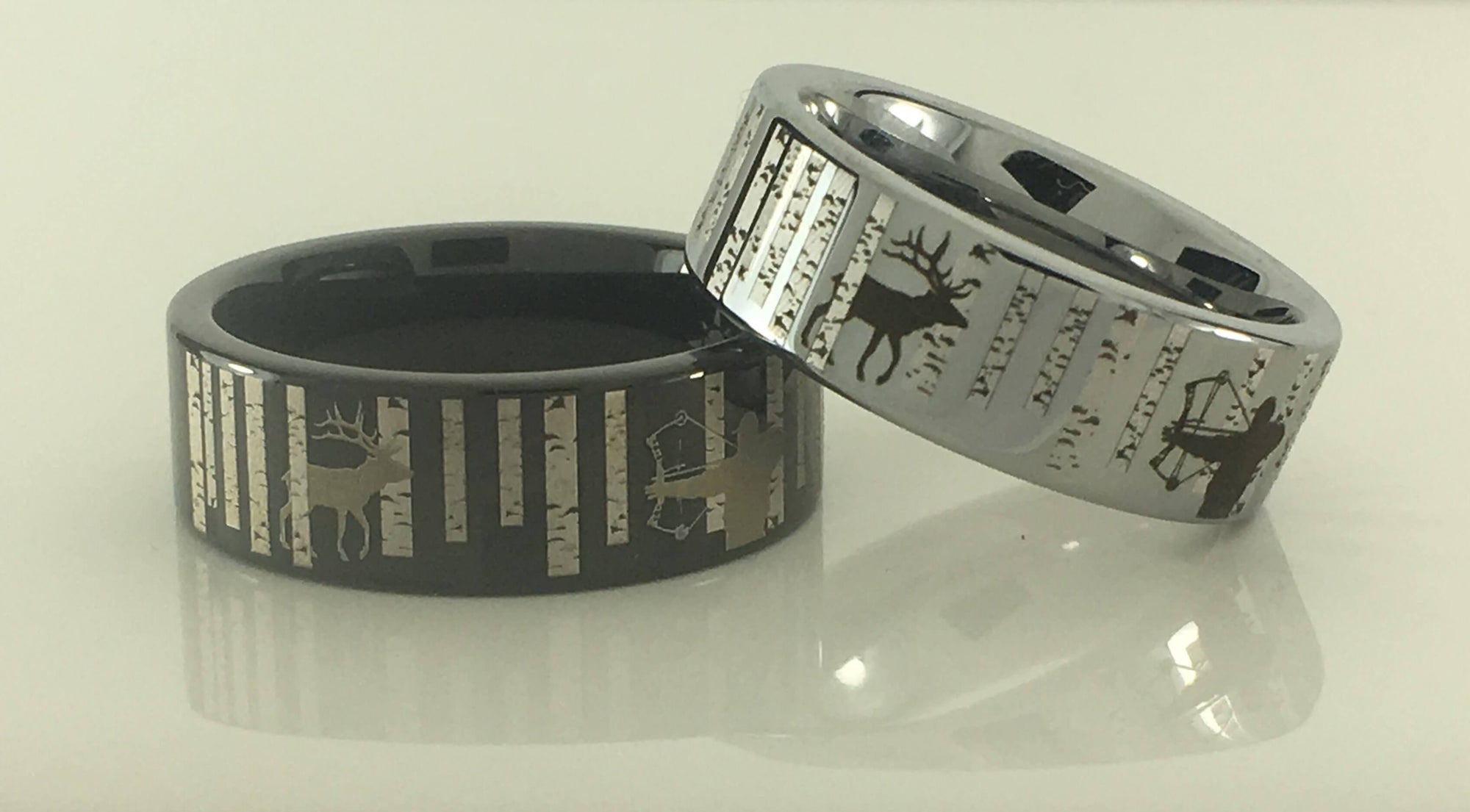 Tungsten Elk Bowhunting Ring With Birch Trees