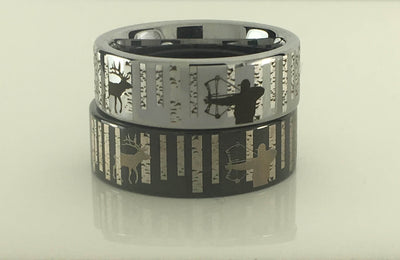 Tungsten Elk Bowhunting Ring With Birch Trees