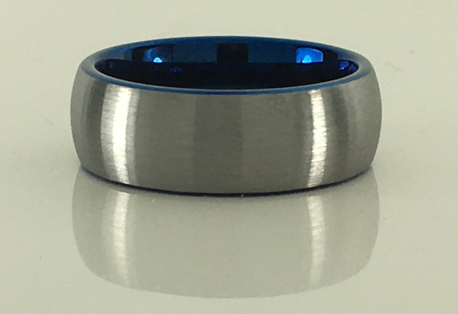 Brushed Domed Tungsten Ring with Blue Interior