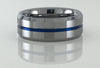 Beveled Edges Blue Grooved Center Tungsten Carbide Ring