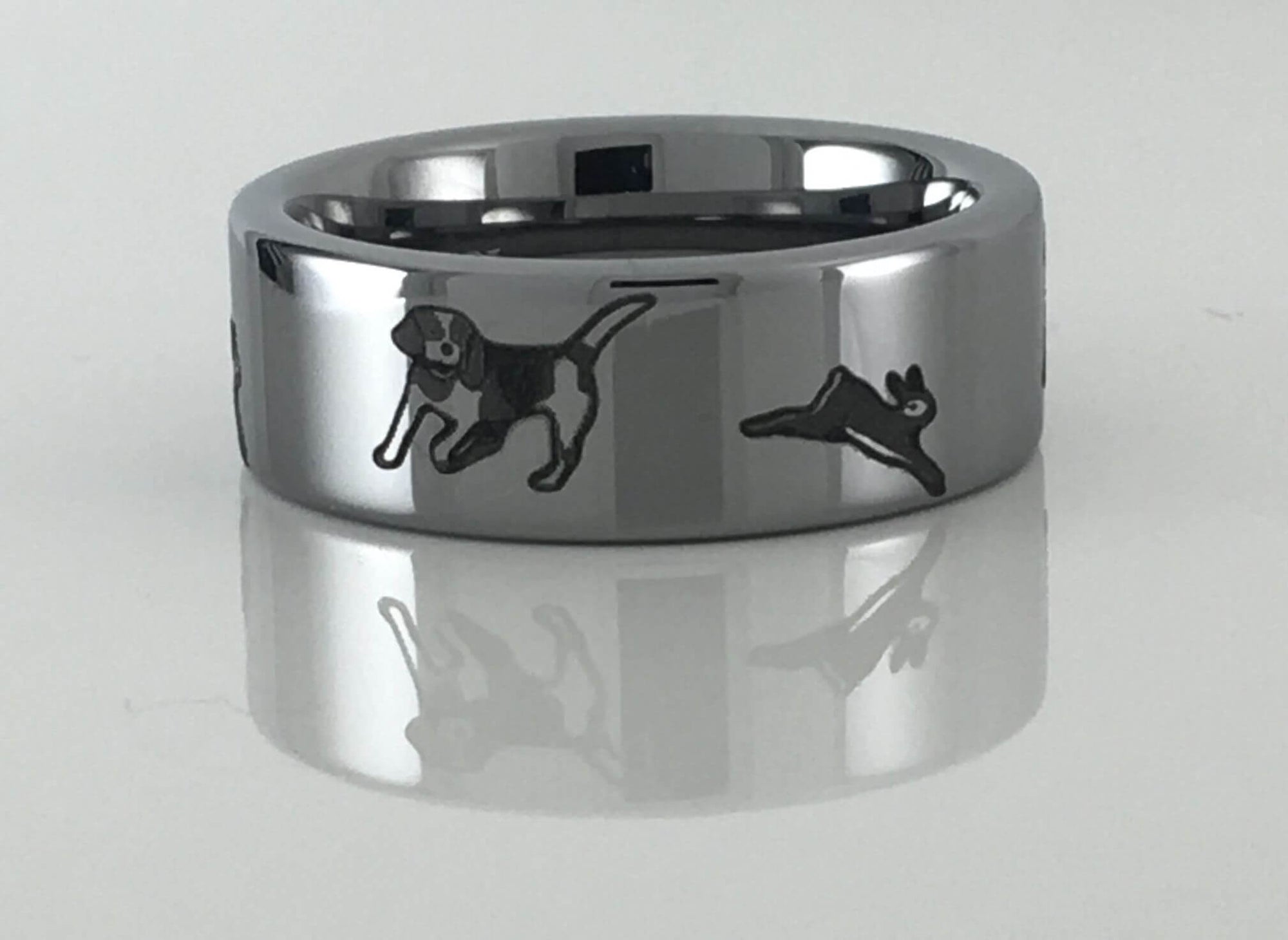 Tungsten Carbide Beagle and Rabbit Ring
