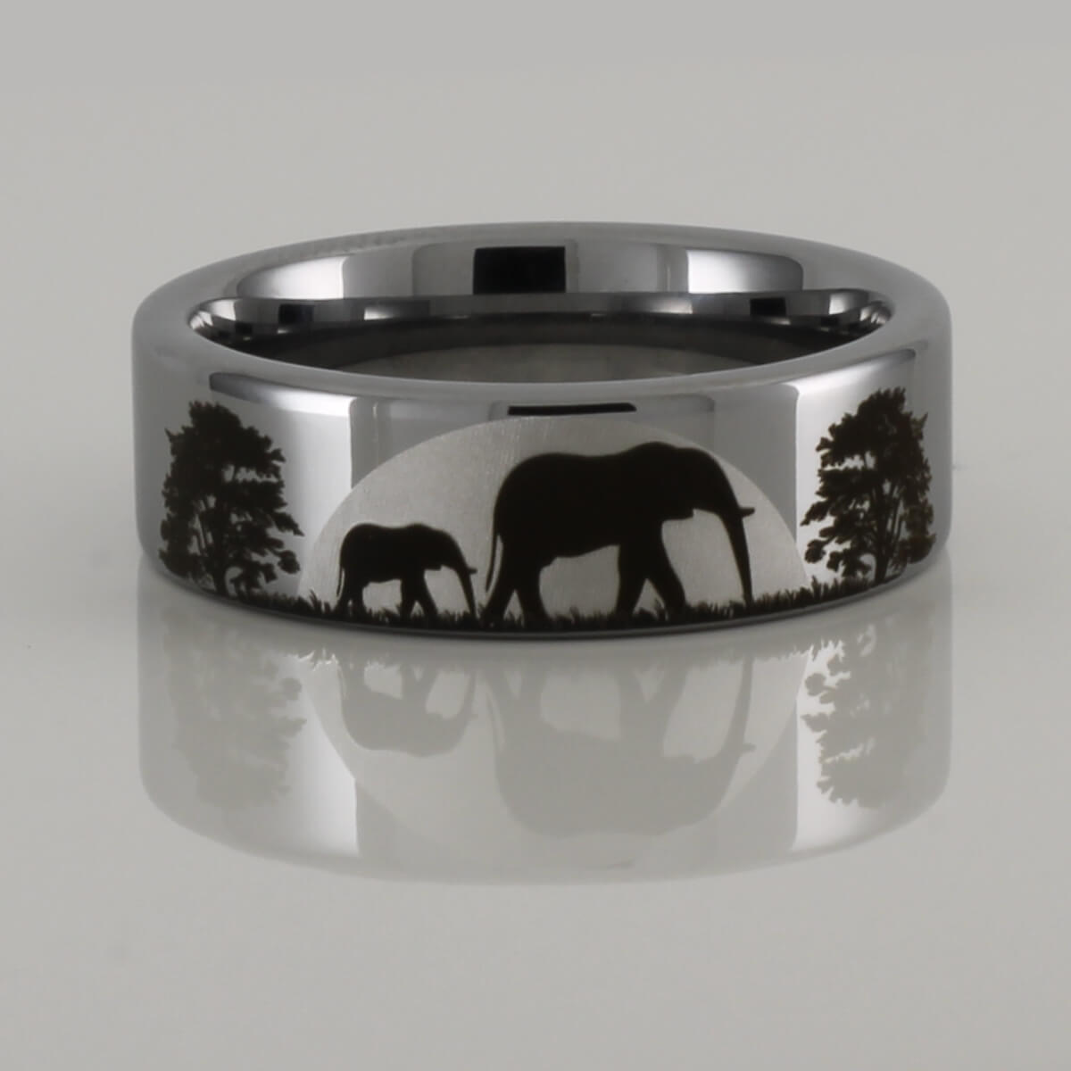 Tungsten Elephant Scene Ring
