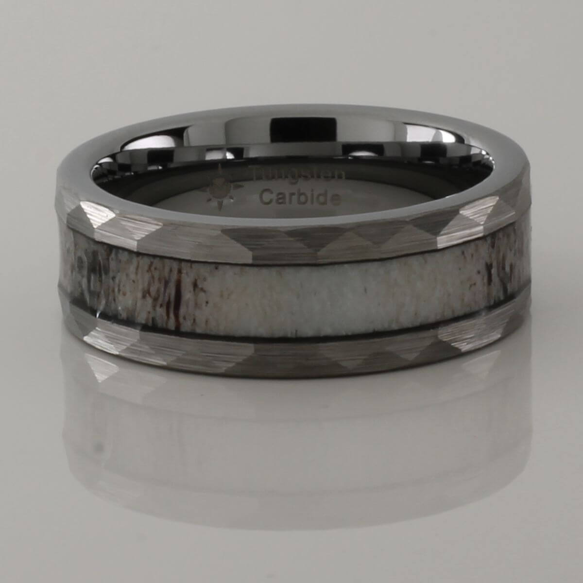 Hammered Antler Inlay Tungsten Ring