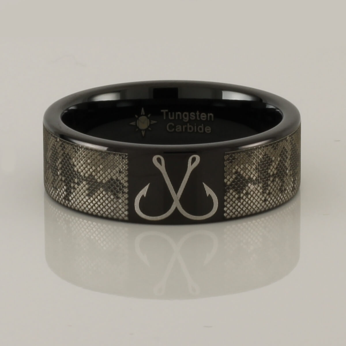 Bass Pattern with Crossed Hooks Tungsten Ring