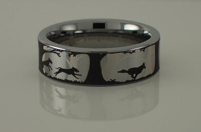 Dogs and Coyote Tungsten Carbide Ring
