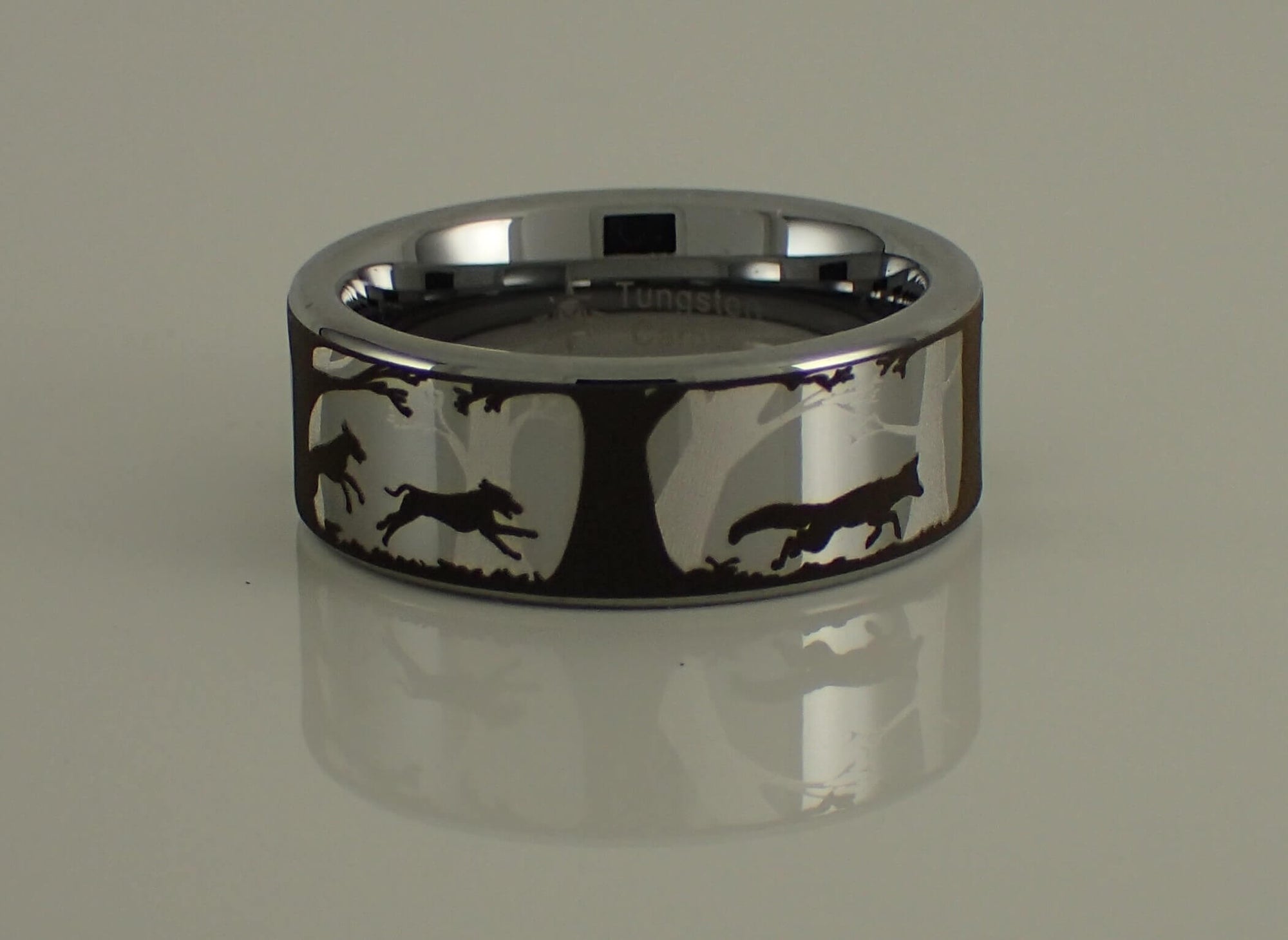 Fox and Dogs Tungsten Carbide Ring