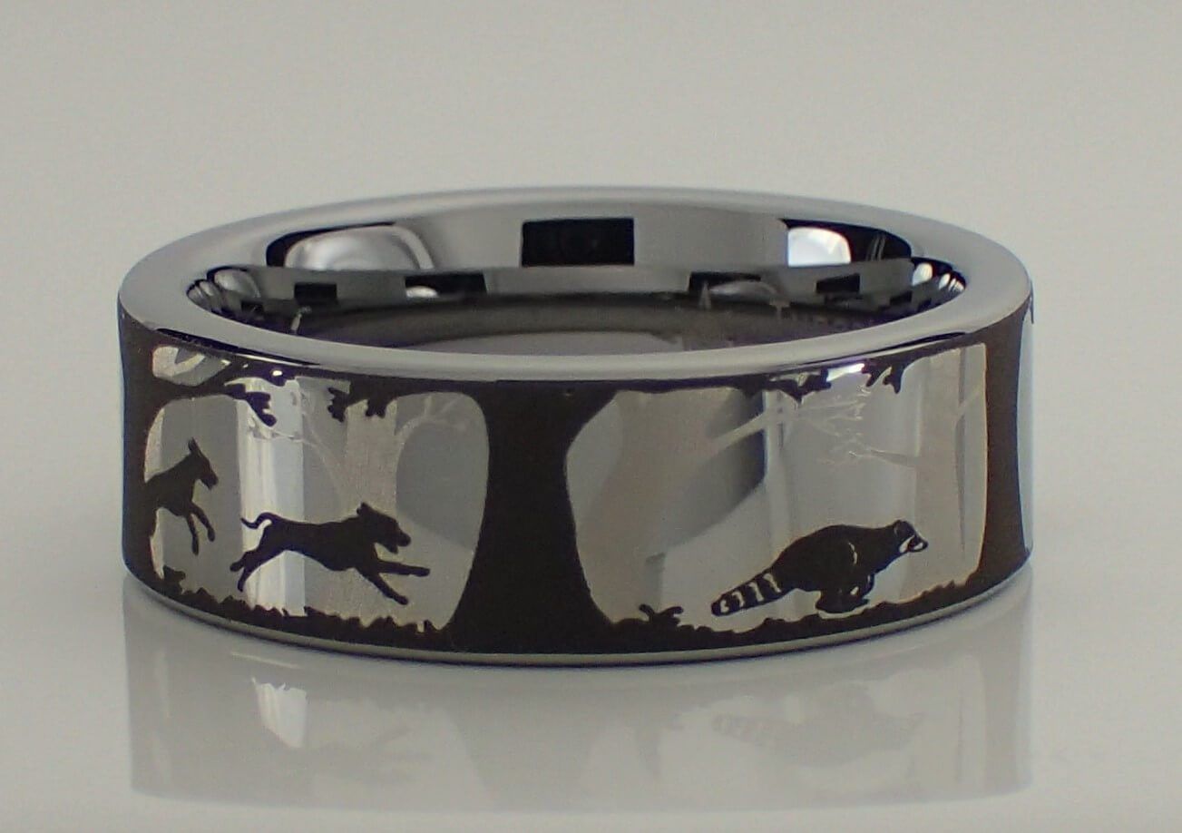 Dogs and Raccoon Tungsten Carbide Ring