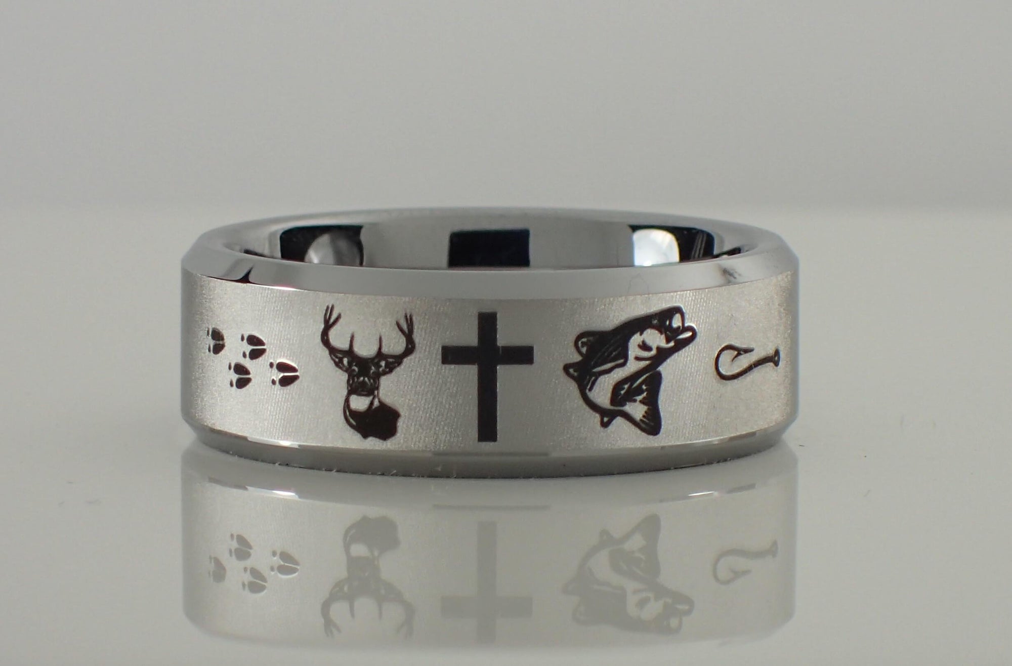 Tungsten Carbide Deer Cross Fish Ring