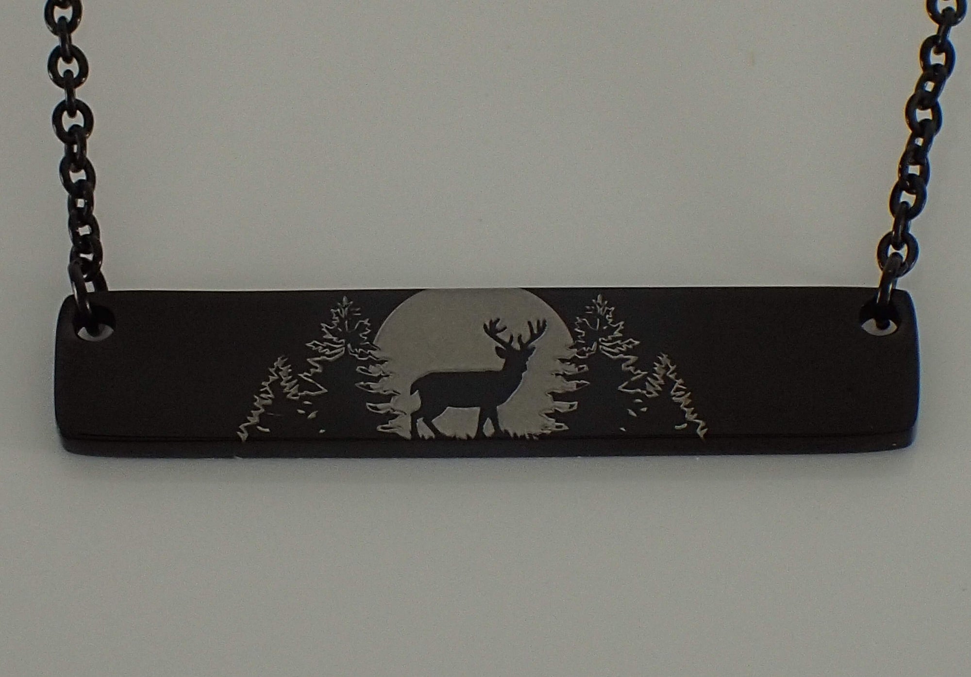 Stainless Steel Deer Bar Pendant Necklace