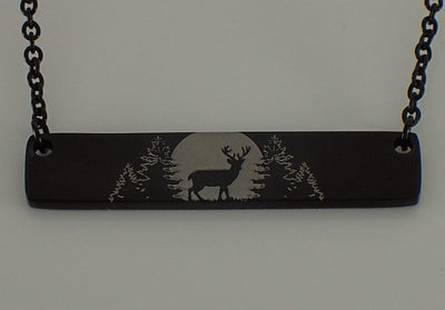 Stainless Steel Deer Bar Pendant Necklace