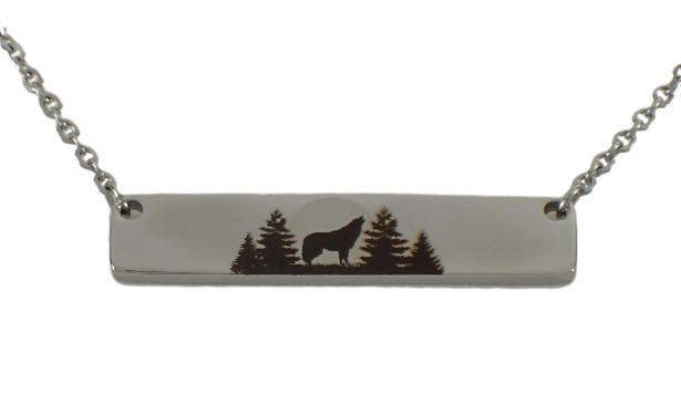 Stainless Steel Wolf Bar Pendant Necklace