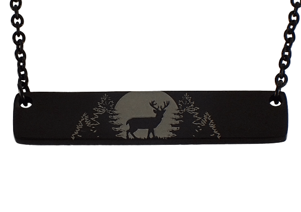 Stainless Steel Deer Bar Pendant Necklace
