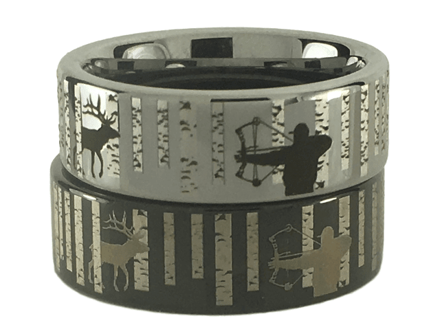 Tungsten Elk Bowhunting Ring With Birch Trees