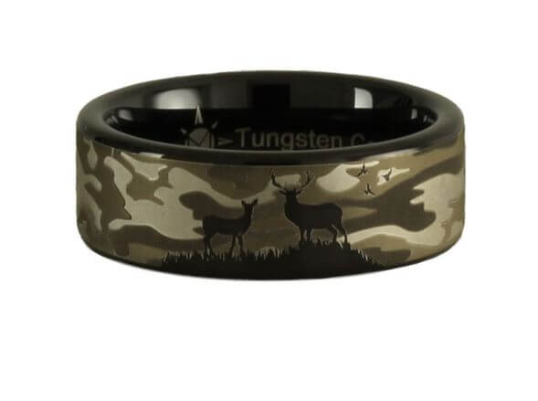 Tungsten Deer scene Camouflage Ring