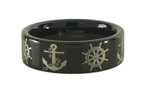 Tungsten Anchor and Boat Wheel Ring