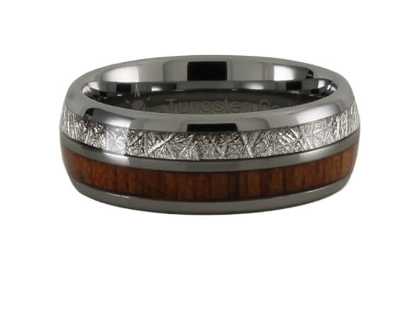 Wood with Meteorite Pattern Tungsten Ring