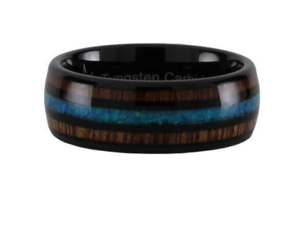 Wood with Opal Pattern Tungsten Ring