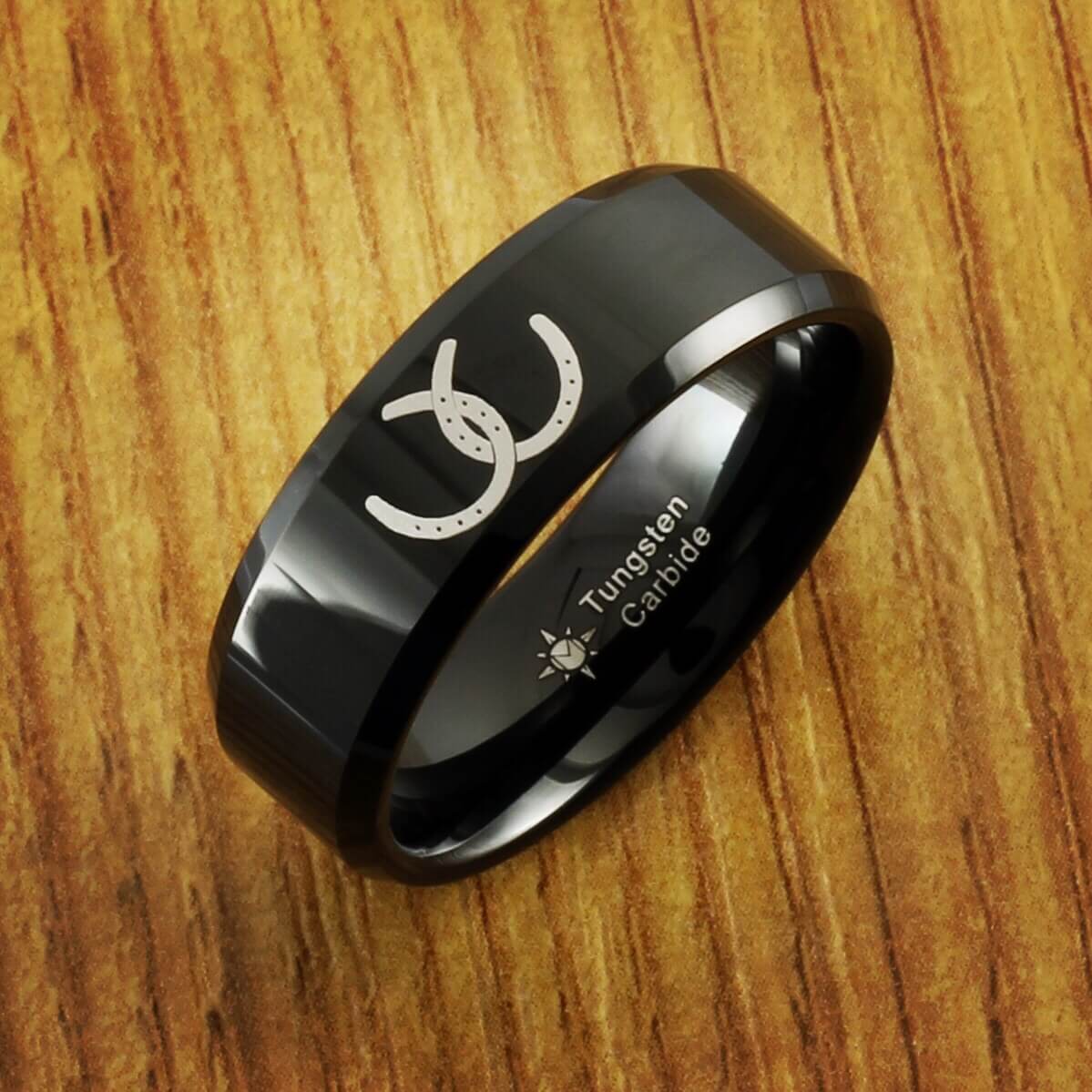 Crossed Horseshoes Tungsten Ring