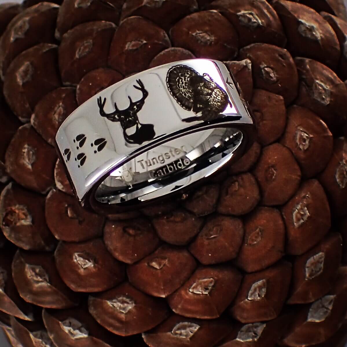 Deer and Turkey Tungsten Ring