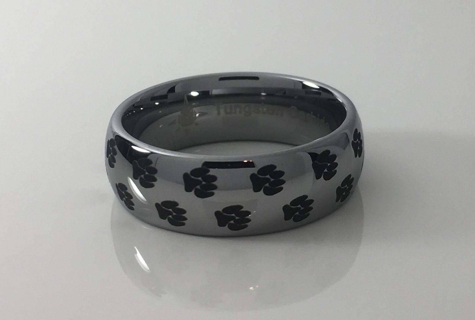Paw Print Tungsten Dome Ring