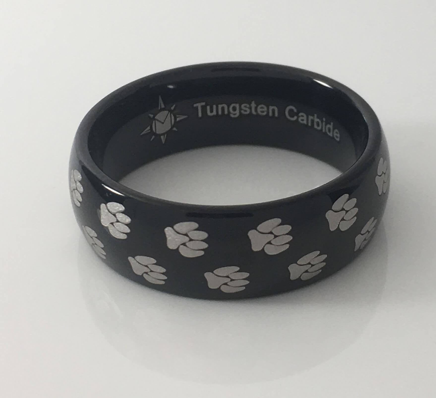 Paw Print Tungsten Dome Ring