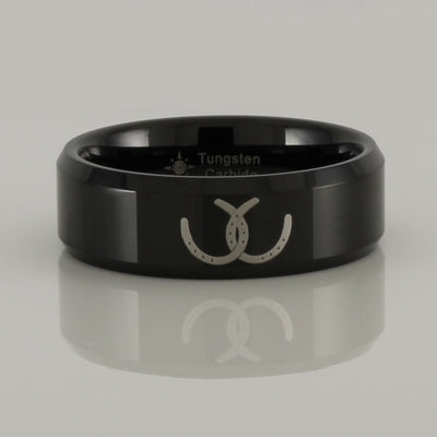 Crossed Horseshoes Tungsten Ring