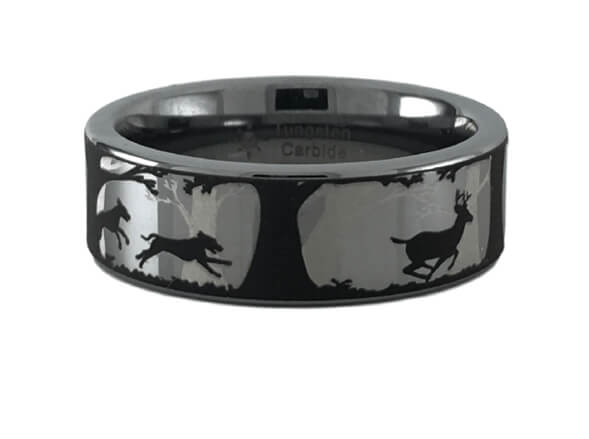 Deer and Dogs Tungsten Carbide Ring