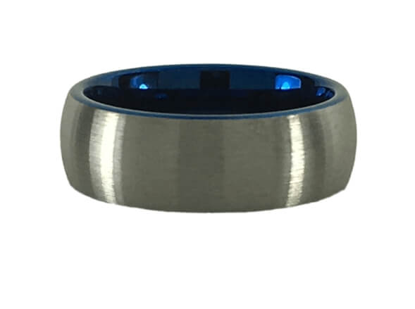 Brushed Domed Tungsten Ring with Blue Interior