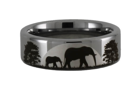 Tungsten Elephant Scene Ring