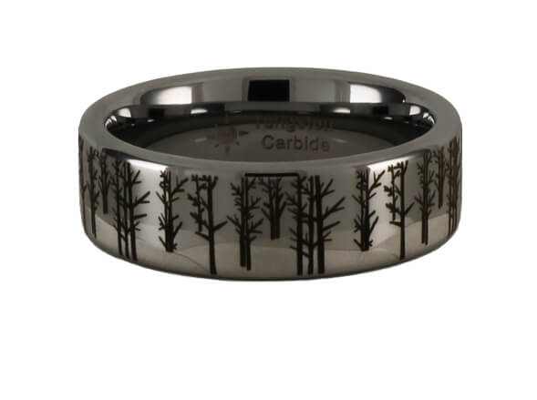 Tungsten Winter Trees Scene Ring