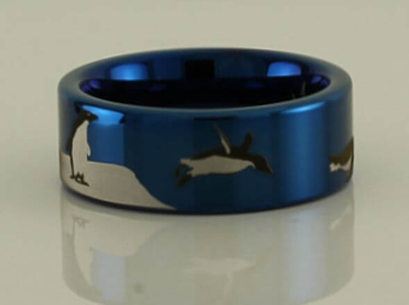 Tungsten Carbide Penguin Scene Ring