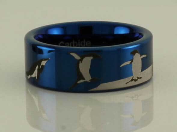 Tungsten Carbide Penguin Scene Ring