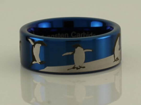 Tungsten Carbide Penguin Scene Ring