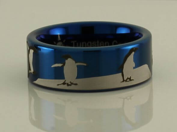 Tungsten Carbide Penguin Scene Ring